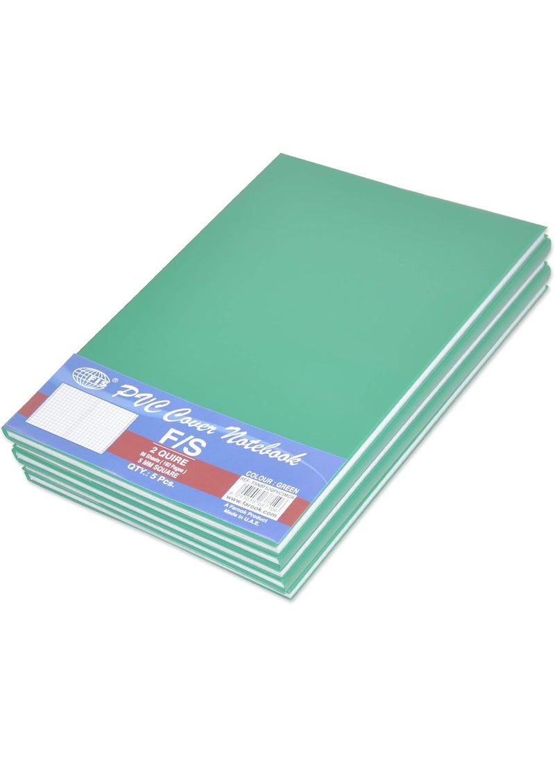 FIS PVC Cover Notebook, Foolscap Size(33.0x20.3cm), 96 Sheets, 5mm Square Grid Lines, Color Green, Pack of 5 Pieces-FSNBFS2QPVC5MGR - Image 1